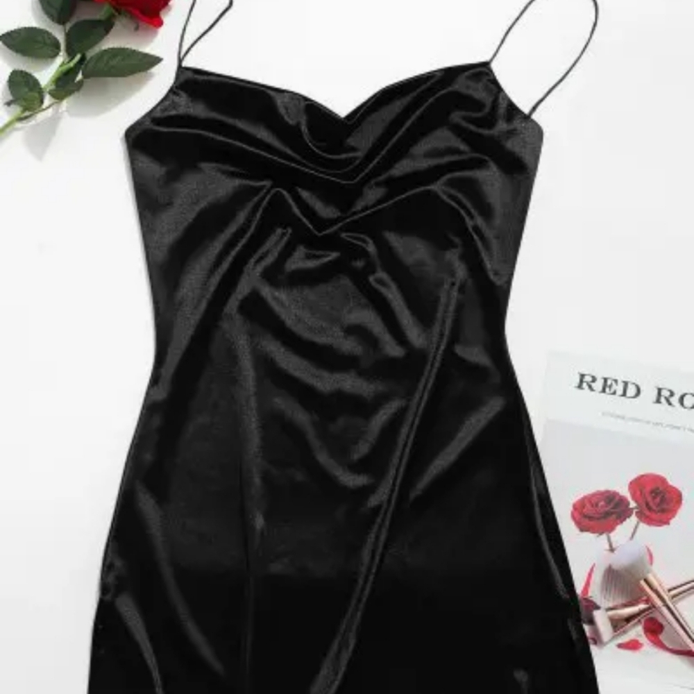 Side slit satin A line cami dress